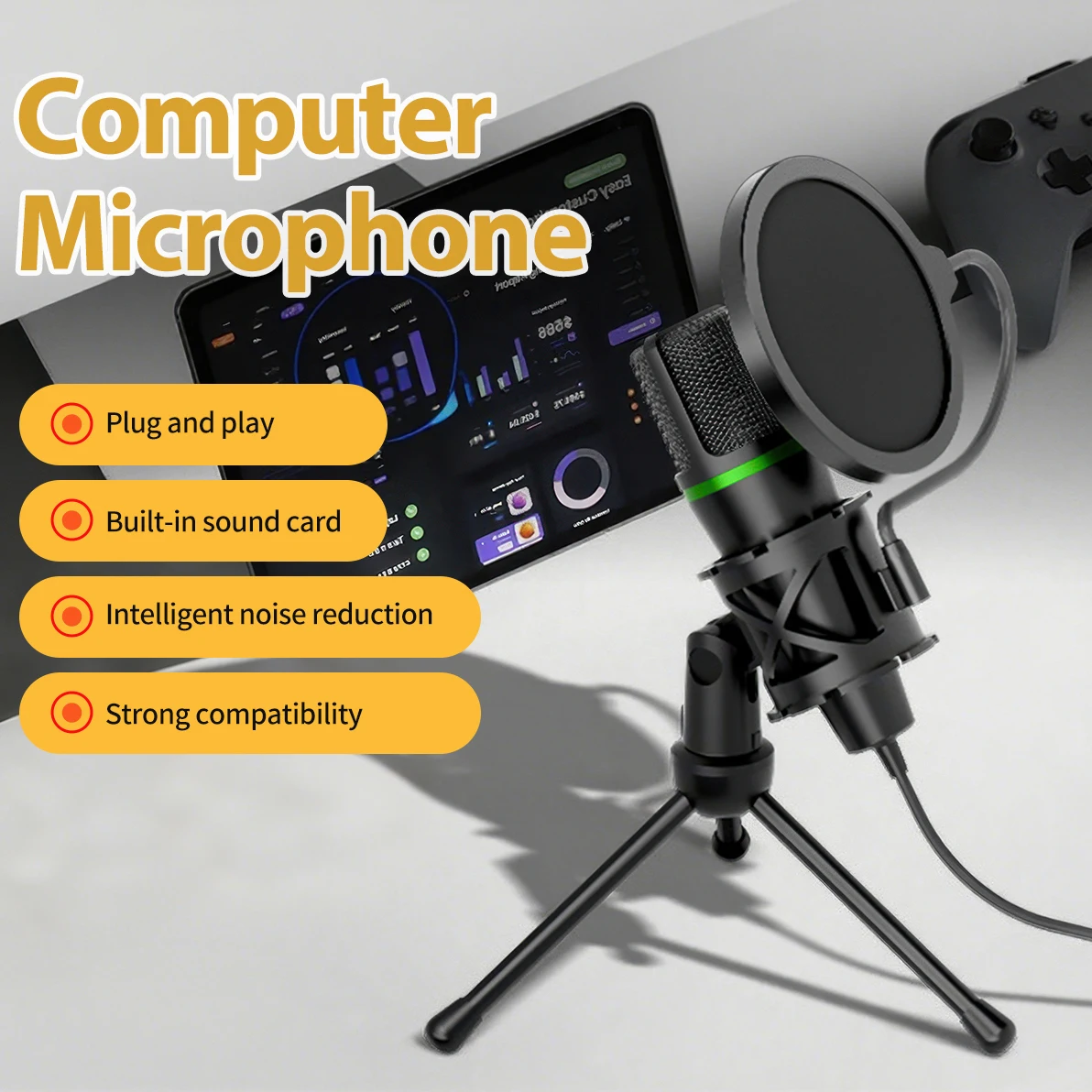 Condenser Microphone USB Wired - No Rgb Gaming Pc recension och pris
