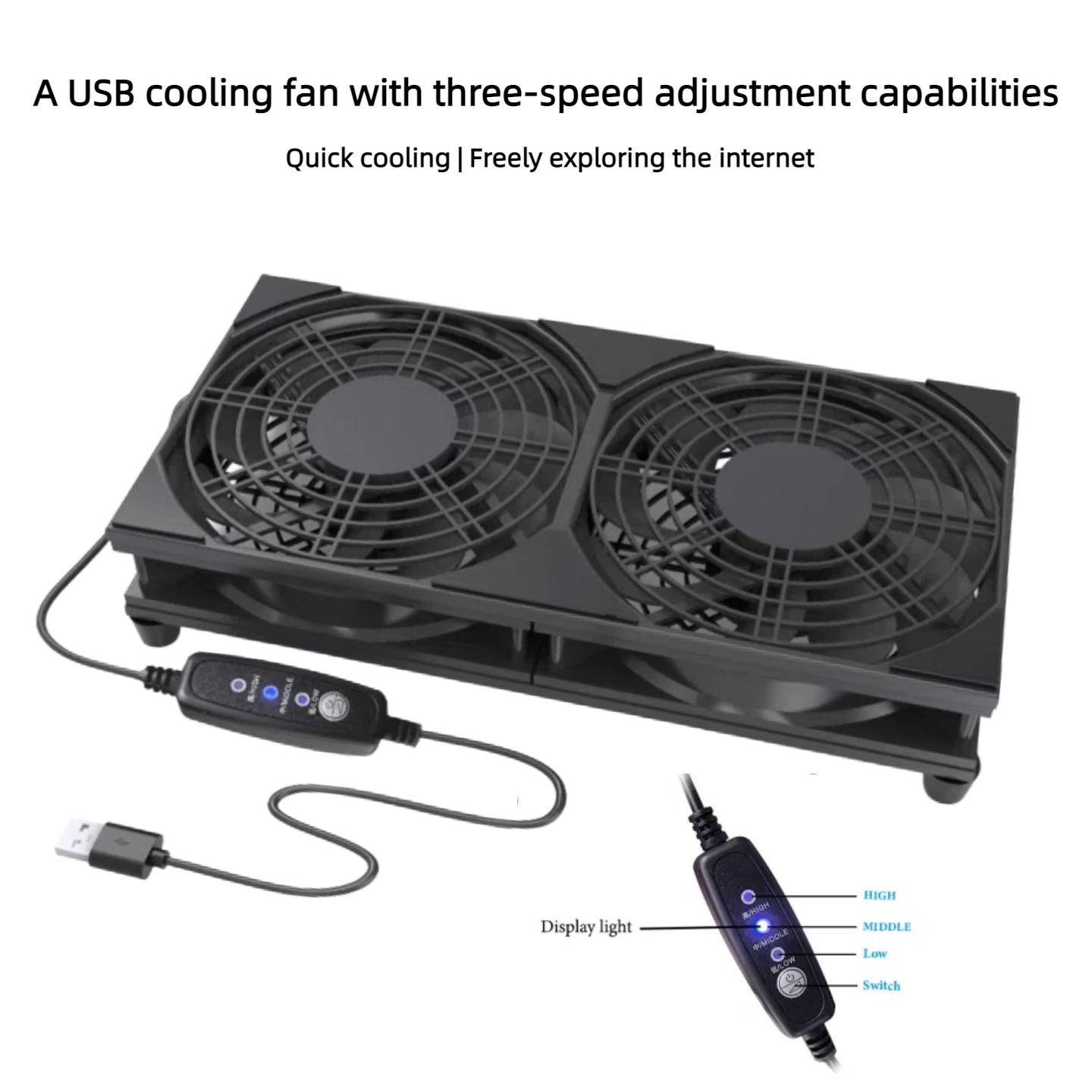 Dual USB Cooling Fan with 3-Sp - No Rgb Gaming Pc recension och pris
