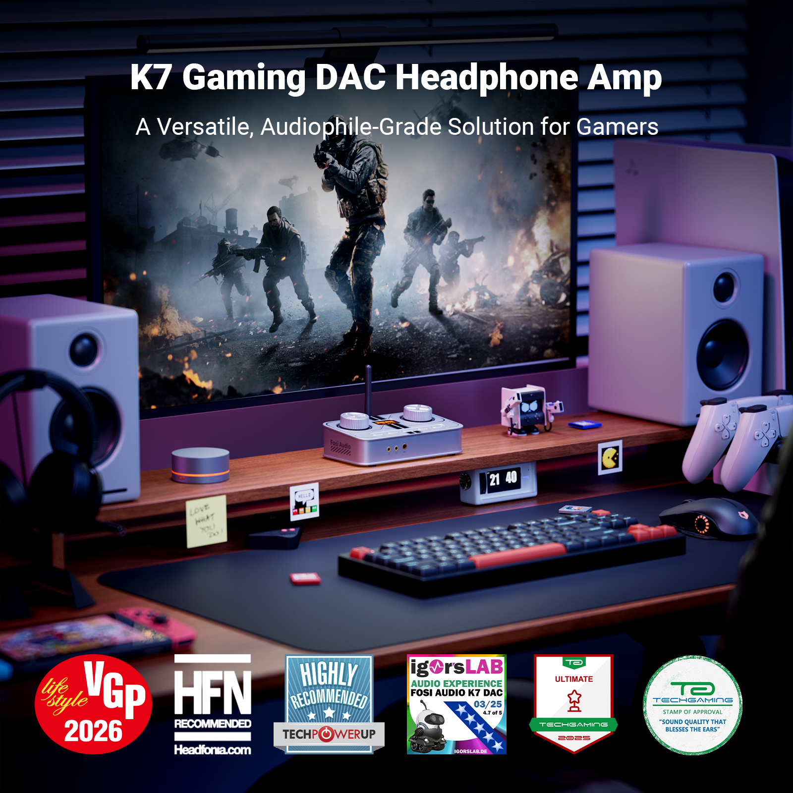 Fosi Audio K7 White Gaming Hea - Pc Gaming White recension och pris